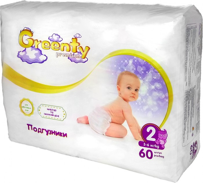 Подгузники Greenty Подгузники 2 (3-6 кг) 60 шт. подгузники детские greenty одноразовые подгузники трусики greenty 5 12 кг 20 шт
