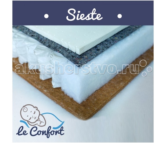 Матрас Le Confort Sieste 120х60х14Sieste 120х60х14 Матрас Le Confort Sieste 120х60х14Sieste 120х60х14Детский матрас Le Confort Sieste многофункциональный ортопедический, в состав которого входит: Bi-cocos 2 см – новейший материал, сочетающий в себе свойства искусственных и натуральных материалов. Поддерживает идеальный влаго - и воздухообмен во внутренних слоях матраса. Не вызывает аллергических реакций, не имеет запаха. Блок независимых пружин 10 см – способен точечно поддерживать тело ребенка, обеспечивая правильный ортопедический эффект. Это лучшее основание для детских матрасов и для детей в возрасте от 3-х лет. Латекс 2 см – современный наполнитель для матрасов. Гибкий и эластичный, не деформируется, экологически чистый, нетоксичный, гипоаллергенный. Имеет высокую износоустойчивость, не имеет запаха. Съемный чехол - ткань Трикотаж Alpaka Гигиеничный Воздухопроницаемый Непривлекателен для “пылевого клеща” Размер: 120 x 60 x 14 см<br>