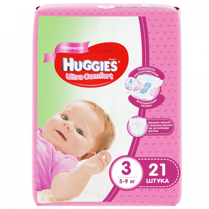 Подгузники Huggies Подгузники Ultra Comfort Conv Pack для девочек 3 (5-9 кг) 21 шт. подгузники