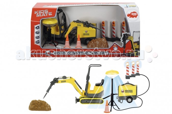 Dickie Набор строительной техники Wacker NeusonНабор строительной техники Wacker Neuson Dickie Набор строительной техники Wacker NeusonНабор строительной техники Wacker NeusonDickie Набор строительной техники Wacker Neuson Особенности: Игры с набором строительной техники Wacker Neuson от производителя Dickie дадут возможность ребенку ощутить себя в роли настоящего строителя. Сюжетно-ролевые игры, связанные с добычей драгоценных металлов, процесс их извлечения из земли - все это можно обыграть, играя с этим замечательным набором. Игрушки оснащены световыми эффектами, которые придают игре атмосферу реальности.<br>