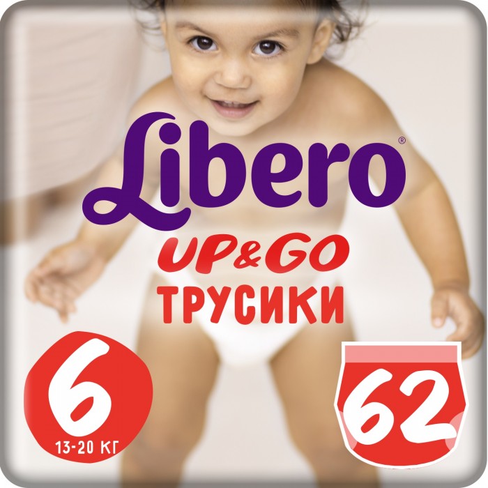 фото Libero подгузники-трусики up&go size 6 (13-20кг), 62 шт.