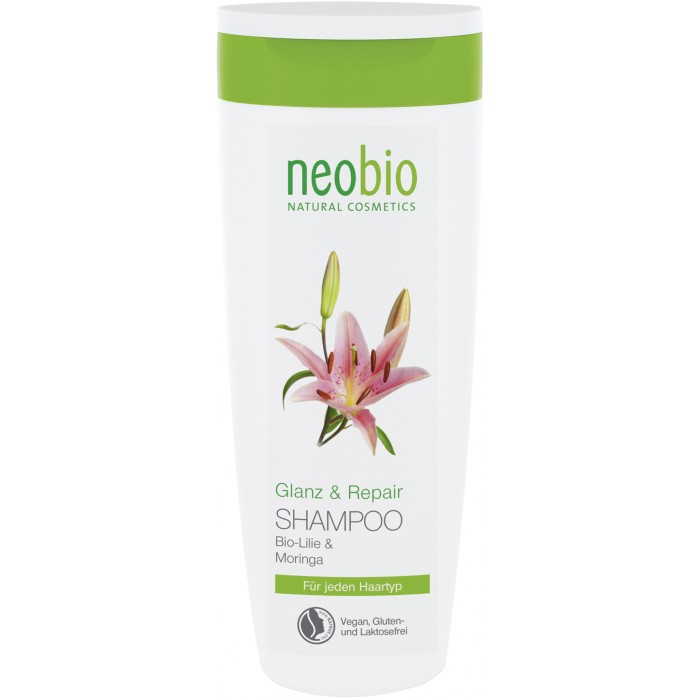 Купить Косметика для мамы, Neobio Шампунь для восстановления и блеска волос с био-лилией и морингой 250 мл
