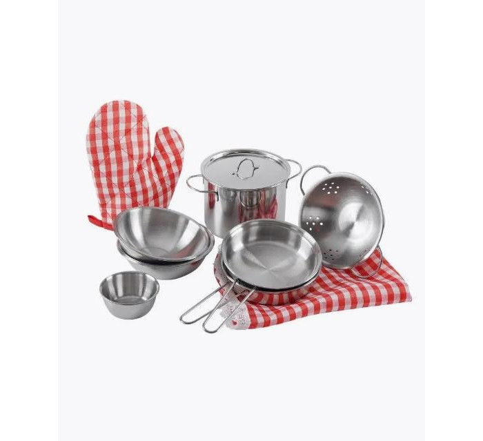 фото Abtoys помогаю маме набор посуды металлической для кухни 11 предметов в пакете