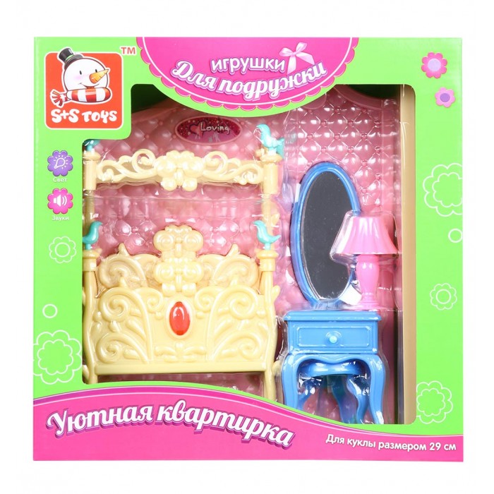 Кукольные домики и мебель S+S Toys Мебель для куклы в наборе на батарейках Спальная комната кукольные домики и мебель s s toys мебель для куклы в наборе es sr2236