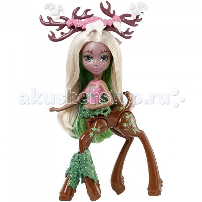 Monster High Кукла кентавр Fawntine FallowheartКукла кентавр Fawntine Fallowheart Monster High Кукла кентавр Fawntine FallowheartКукла кентавр Fawntine FallowheartКукла кентавр Монстр Хай Fawntine Fallowheartр – это красавица, которая обязательно впечатлит ребенка своим внешним видом. Смуглая кожа куклы отлично сочетается с ее белыми волосами с зелено прядью. Милые длинные ушки видны из-под волос. Оленьи рога куклы, на которых сидят две белые птички, украшены розовым венком. Она одета в красивый розовый топ, украшенный зелеными цветами. Дополнением служит широкий зеленый пояс в виде веночка. Снизу у куклы коричневые копыта с зелеными украшениями, а также различными узорами. У куклы подвижные руки и ноги, также поворачивается голвоа и туловище. Высота фигурки: 15 сантиметров. У куклы подвижные конечности.<br>
