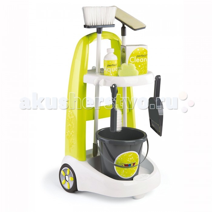 Smoby Набор для уборки Clean Service с тележкойНабор для уборки Clean Service с тележкой Smoby Набор для уборки Clean Service с тележкойНабор для уборки Clean Service с тележкойSmoby Набор для уборки Clean Service с тележкой 330300 Игрушечный набор для уборки Clean Service с тележкой представлен производителем Smoby. Набор позволит девочке убирать свою комнату, подражая поведению мамы. Набор легко транспортировать. Тележка оснащена крутящимися колесами. На тележке размещены все предметы из набора, с помощью которых девочка сможет подметать пол, счищать грязь с поверхностей, вытирать пыль, делать влажную уборку. Щеточка, метелка для пола, совок и швабра отличаются от настоящих лишь размерами. Размер всех предметов рассчитан на ребенка дошкольного и младшего школьного возраста. В комплект также входят имитационные предметы бытовой химии, предназначенные для дезинфекции помещения. Комплект: тележка, ведро, совок, 2 щетки, швабра, губка, бытовая химия (имитация).<br>