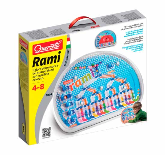 Quercetti Настольная игра РамиНастольная игра Рами Quercetti Настольная игра РамиНастольная игра РамиQuercetti Настольная игра Рами - позволит ребенку выучить двоичные числа, на основе которых работают все наши компьютеры. Для увеличения сложности можно закрыть поле с рычагами специальным экраном и переключать рычаги по памяти. Сделайте игру интереснее, устроив соревнования на время между членами семьи и друзьями. Игра развивает зрительную моторику и память, координацию, логику, ловкость, реакцию и самоконтроль Цель игры: переключайте рычаги, таким образом, чтобы цветные шарики попадали в поле с соответствующим цветом. Проведите шарик через все ответвления и препятствия.<br>
