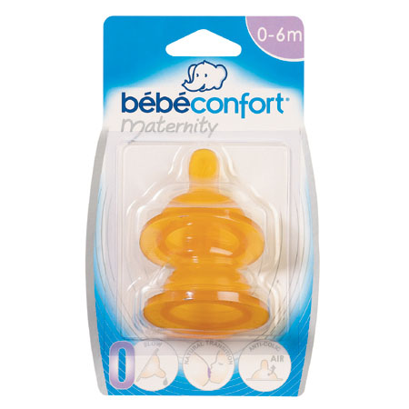 Соски Bebe Confort из латекса для бутылочек с широким горлышком 2 шт. 6-24 мес.