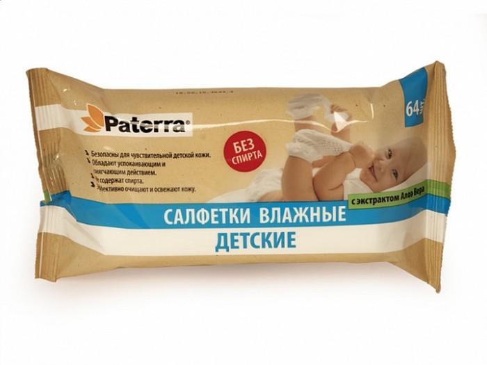 Салфетки Paterra Влажные салфетки детские с экстрактом алоэ вера 64 шт. салфетки paterra влажные салфетки хозяйственные 64 шт