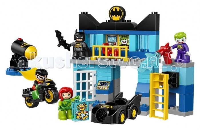 Конструктор Lego Duplo БэтпещераDuplo Бэтпещера Конструктор Lego Duplo БэтпещераDuplo БэтпещераКонструктор Lego Duplo Бэтпещера состоит из 73 деталей, 4 мини-фигурок персонажей и дополняющих аксессуаров. Особенности: Малышу предлагается собрать логово Бэтмена - Бэтмопещеру. Это своеобразная штаб-квартира всемирно известного героя, где есть все для поимки и задержания злодеев: радар, тюрьма, пульт управления, хранилище сокровищ, поднимающаяся лестница. Такое многосложное сооружение попытались атаковать и проникнуть внутрь известные злодеи: клоун Джокер и преступница Готема - Ядовитый плющ. Эта парочка тщательно спланировала проникновение, она ведет очень хитрую и коварную игру. Но легендарный Бэтмен и его напарник Робин раскрывают замысел и разоблачают преступников, помогая друг другу поймать их и задержать. Робин примчался на своем сверхскоростном бэт-байке, чтобы проинформировать друга о планах врагов. В комплект входят также бэтмобиль, на котором можно катать фигурку Бэтмена, бэтаранг и пистолет Джокера. Достаточно крупные детали конструктора разработаны специально для малышей для того, чтобы дать им возможность освоить базы конструирования. Детали с идеальной точностью скрепляются друг с другом, каждая из них имеет яркий цвет. Конструктор увлечет малыша на многие часы и не даст ему скучать.Конструкторы Lego не только развлекут девочку, но и позволят ей усовершенствовать мелкую моторику, развить воображение и творческую фантазию. Все детали конструктора изготовлены из безопасного и качественного материала, при производстве используется многоступенчатая система контроля качества.<br>