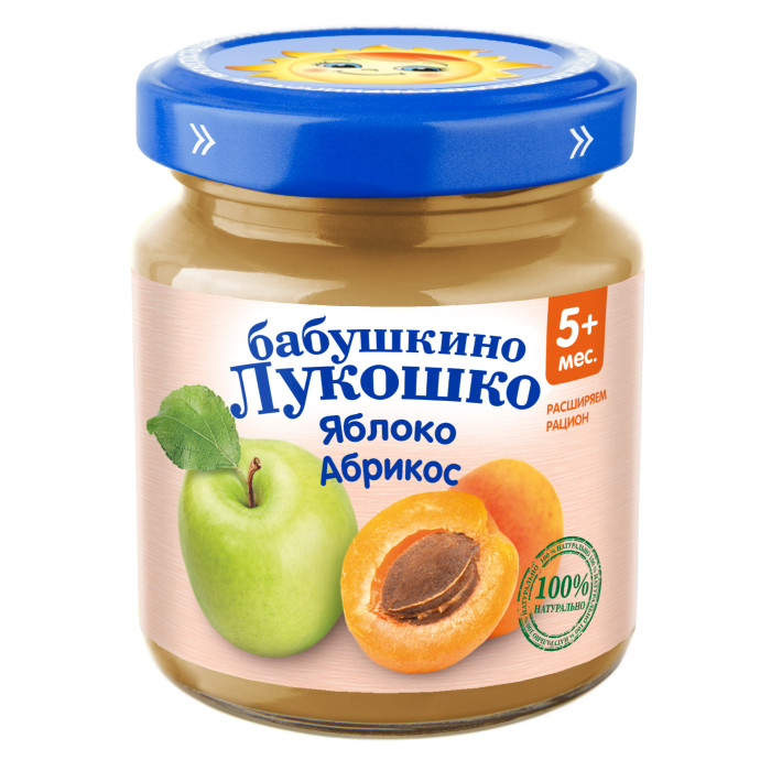 Пюре Бабушкино лукошко Пюре Яблоко, абрикос с 4 мес., 100 г