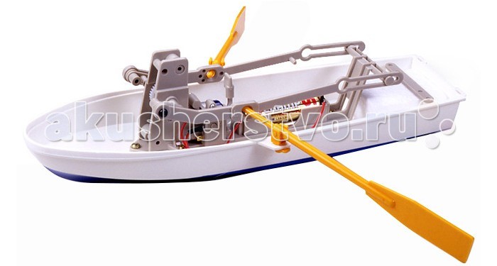 Конструктор Tamiya Row Boat KitRow Boat Kit Конструктор Tamiya Row Boat KitRow Boat KitКонструктор Tamiya Row Boat Kit для сборки действующей модели Весельная лодка. Каждый мальчишка, увидев хитроумный механизм, пытается его разобрать, чтобы узнать, как там внутри все устроено. Серия интеллектуальных конструкторов наглядно демонстрирует взаимосвязь рычагов и механизмов в действии. Из комплекта простых деталей можно собрать сложную, функциональную модель, которая будет двигаться, и перемещаться, поражая окружающих своим необычным видом, замысловатой механикой и функциональной простотой. Конструктор Весельная лодка позволяет собрать действующую модель. Вращение вала электромотора через редуктор и систему рычагов преобразуется в гребные взмахи весел модели, обеспечивая движение вперед. Изменяя длину рычагов, можно заставить модель двигаться по кругу. Пенопластовый блок гарантирует непотопляемость. Собрать, понять и запустить - философия этих познавательных интеллектуальных конструкторов. В комплект входит: набор деталей для сборки модели; электромотор, инструкция.<br>
