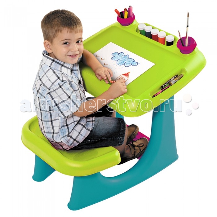 Keter Столик-парта Sit & Draw для рисования и игрСтолик-парта Sit & Draw для рисования и игр Keter Столик-парта Sit & Draw для рисования и игрСтолик-парта Sit & Draw для рисования и игрСтолик-парта Keter Sit & Draw для рисования и игр практичная компактная модель, которая позволит правильно организовать рабочее пространство ребенка для занятий творчеством и письмом. Представляет собой одноместную парту с удобным сиденьем и подставкой для ног. Имеется множество кармашков и емкостей для хранения принадлежностей для творчества. Особенности: легко моется широкая удобная подножка обеспечивает правильное положение корпуса ребенка во время занятий поверхность столика выполнена в виде удобного, расположенного под небольшим углом мольберта 2 съемных стаканчика для карандашей и кисточек чашки съемные для легкой чистки прочный и высококачественный красочный дизайн малый вес, простота монтажа, хорошая устойчивость, отсутствие острых углов и опасных деталей удобен для хранения рекомендуемый возраст: от 2-х лет состав: прочный современный пластик, отвечающий всем требованиям гигиены и безопасности размеры (ДхШхВ): 70 х 56 х 57 см<br>
