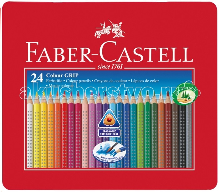 Карандаши, восковые мелки, пастель Faber-Castell Цветные карандаши Grip 2001 в металлической коробке 24 шт., Карандаши, восковые мелки, пастель - артикул:301072 Карандаши, восковые мелки, пастель Faber-Castell Цветные карандаши Grip 2001 в металлической коробке 24 шт., Карандаши, восковые мелки, пастель - артикул:301072