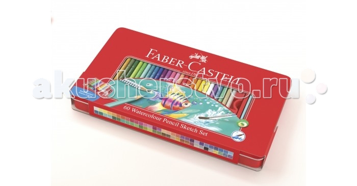 

Faber-Castell Акварельные карандаши Рыбки с кисточкой в металлической коробке 60 шт.
