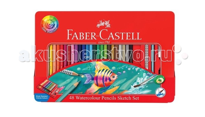

Faber-Castell Акварельные карандаши Рыбки с кисточкой в металлической коробке 48 шт.