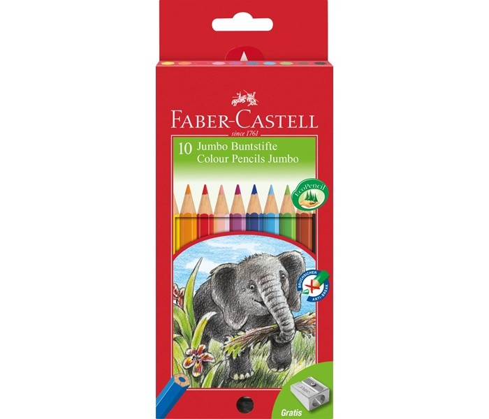 

Faber-Castell Цветные карандаши Jumbo в картонной коробке 10 шт. точилка, Цветные карандаши Jumbo в картонной коробке 10 шт. точилка