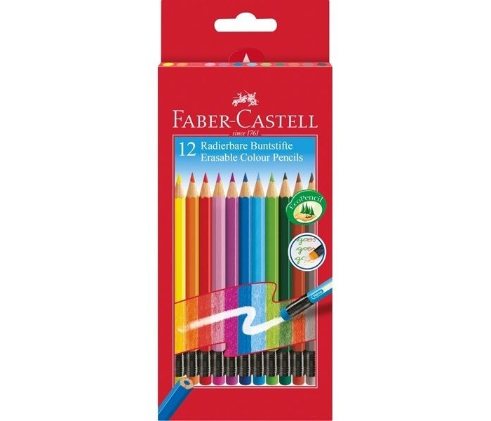 Faber Castell Цветные карандаши Colour Pencils с ластиками в картонной коробке 12 шт