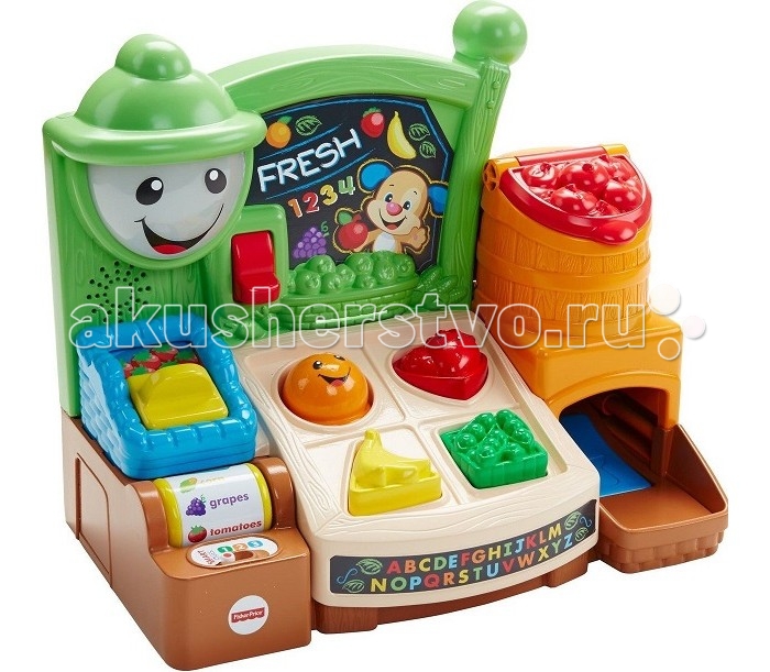 Fisher Price Mattel Магазин с фруктами с технологией Smart StagesMattel Магазин с фруктами с технологией Smart Stages Fisher Price Mattel Магазин с фруктами с технологией Smart StagesMattel Магазин с фруктами с технологией Smart StagesFisher Price Mattel Магазин с фруктами с технологией Smart Stages Обучающий прилавок Веселые фрукты из серии Смейся и учись от производителя Fisher-Price - это развивающая игрушка для малышей, которая позволит в игровой форме улучшить память, моторику, логику ребенка, умение правильно говорить и слушать. Яркие и насыщенные краски игрушки способствуют тренировке зрения. В наборе большое количество звуков, фраз и веселых песенок, которые помогут ребенку выучить первые слова, запомнить название фруктов, различать цвета. Можно сортировать фрукты, крутить ролик с их названием, включать и выключать подсветку и совершать другие увлекательные манипуляции с игрушкой. Все это функциональное многообразие делает игровой процесс еще более интересным и захватывающим для малыша. Набор работает по технологии Smart Stages. На 1-м уровне игрушка развивает любознательность ребенка. На 2-м уровне ваш малыш учится реагировать на просьбы. На 3-м уровне игрушка мотивирует играть определенную роль. Батарейки: 3ААА (3 мизиньчиковые батарейки)<br>