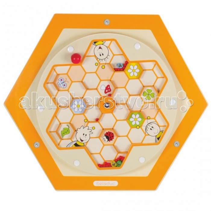 Деревянная игрушка Beleduc Настенный игровой элемент Пчелы. ПыльцаНастенный игровой элемент Пчелы. Пыльца Деревянная игрушка Beleduc Настенный игровой элемент Пчелы. ПыльцаНастенный игровой элемент Пчелы. ПыльцаBeleduc Настенный игровой элемент Пчелы. Пыльца станет чудесным развлечением для Вашего любознательного малыша или малышки. Помочь дружелюбным пчелкам собрать ценную пыльцу сможет каждый счастливчик, у которого в руках окажется такой замечательный настенный игровой лабиринт! Элемент развивает фантазию, даёт первые знания о природе и стимулирует речевую активность. Изготовлен игровой элемент из экологически чистого материала - дерева, покрытого натуральным лаком. Поверхность элемента гладкая, приятная на ощупь. С помощью надежных креплений элемент можно установить на стене. Размеры: 57,7 х 50 см<br>