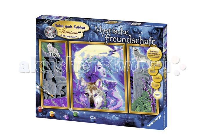 Ravensburger по номерам Мистическая дружбапо номерам Мистическая дружба Ravensburger по номерам Мистическая дружбапо номерам Мистическая дружбаИспользуя раскраски по номерам, каждый желающий может почувствовать себя настоящим художником. Это является также прекрасным, удобным и практичным методом для самообучения. Каждый хороший художник умеет «чувствовать» цвет, правильно соединять краски для того, чтоб получить нужный оттенок. Начинающие не так хорошо разбираются в подобных тонкостях, поэтому раскраска по номерам на холсте дает шикарные возможности для обучения и получения важного опыта. Набор для раскраски включает в себя всё самое необходимое: холст требуемой величины с готовым контуром, акриловые краски нужных оттенков, кисточку и контрольный лист. Контур рисунка уже заранее помечен, какой элемент необходимо раскрасить и каким именно цветом. Поэтому владельцу подобной раскраски не придется требовать от себя невозможного. Контрольный лист позволит получить в итоге именно такой рисунок, который был задуман автором. В набор входят: фактурная картонная основа с пронумерованными контурами акриловые краски кисть контрольный лист подставка для красок в форме палитры рамка Размер готовой работы: 50 х 80 см.<br>