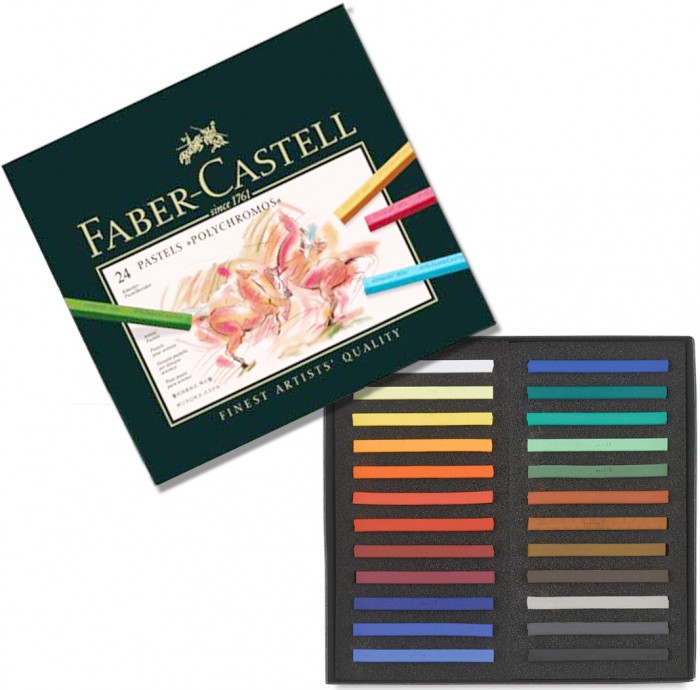 Faber-Castell Пастель Polychromos набор цветов 24 шт.Пастель Polychromos набор цветов 24 шт. Faber-Castell Пастель Polychromos набор цветов 24 шт.Пастель Polychromos набор цветов 24 шт.Faber-Castell Пастель Polychromos набор цветов содержат высокий уровень пигментов и не содержат воска и смазок. Пастели можно смазывать для тонкого перехода между цветами. Тверже, чем мягкая пастель, пастель Polychromos также подходит и для рисования. Форма пастели хороша как для рисования тонких деталей так и для ретуширования больших размеров. Пастели для художников Polychromos характеризуются стабильным составом, экономностью в использовании и превосходным впитыванием на бумаге, картоне, дереве и камне. Необходима минимальная фиксация, обеспечивающая пастельным рисункам сохранение их яркость цвета. Пастели для художников Polychromos могут быть измельчены в пигменты, используя наждачную бумагу, а потом смешаться с маслом, смолой или акриловым веществом для образования краски. В картонной коробке 24 шт.<br>