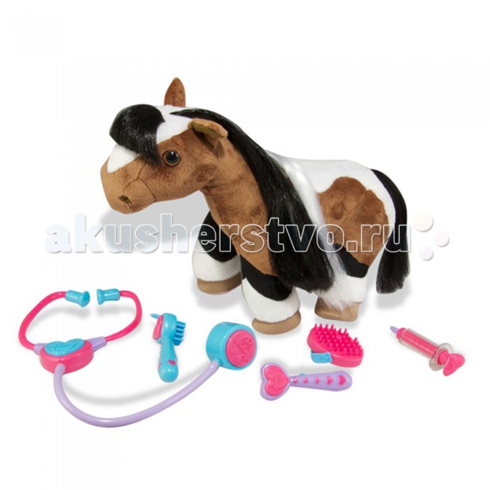Интерактивная игрушка Breyer плюшевая лошадка Хлояплюшевая лошадка Хлоя Интерактивная игрушка Breyer плюшевая лошадка Хлояплюшевая лошадка ХлояПлюшевая лошадка Хлоя с набором ветеринарных инструментов. Хлоя не просто плюшевая лошадка, она спортсменка. Любит участвовать в соревнованиях и побеждать именно поэтому она так тщательно следит за своим здоровьем и любит посещать ветеринара. В наборе вы найдете все, чтобы провести осмотр, а Хлоя будет забавно реагировать на все процедуры. Расчешите Хлое челку, она будет фырчать от удовольствия. Если приложить стетоскоп к ее груди, можно услышать биение сердца, Посветите отоскопом, осмотрев Хлое ушки. Хлоя знает как важно лечится, и даже если вы решите сделать ей укол она не обидится, ни лягнется, вы лишь услышите ее ржание. Почистите ей копытца и в ответ она радостно повиляет хвостом. Мы уверены, что Хлоя подарит много радостных минут детям любого возраста и взрослым. В набор входят: Плюшевая лошадь Хлоя Отоскоп для ушей Стетоскоп Шприц Расческа для гривы и хвоста Щетка для копыт Рекомендованный возраст от 3-х лет. Все изготовлено из высококачественных материалов, экологично и абсолютно безопасно. Размер лошади 32 см<br>