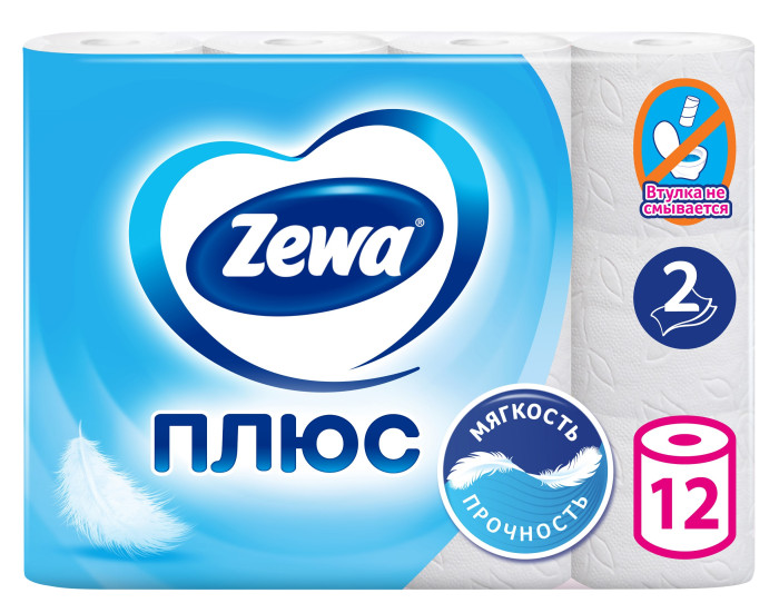Хозяйственные товары Zewa Туалетная бумага Плюс Белая, 2 слоя, 12 шт