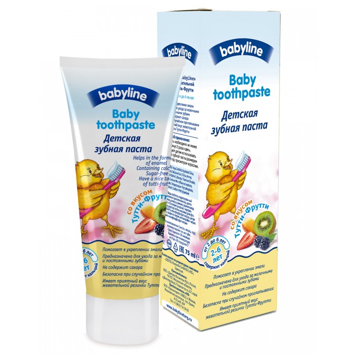 Гигиена полости рта Babyline Детская зубная паста со вкусом Тутти-Фрутти 75 мл от 2-6 лет