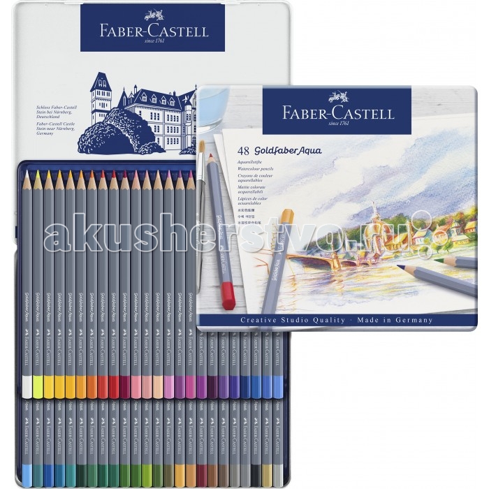 Карандаши, восковые мелки, пастель Faber-Castell Акварельные карандаши Goldfaber Aqua в металлической коробке 48 шт., Карандаши, восковые мелки, пастель - артикул:469031 Карандаши, восковые мелки, пастель Faber-Castell Акварельные карандаши Goldfaber Aqua в металлической коробке 48 шт., Карандаши, восковые мелки, пастель - артикул:469031