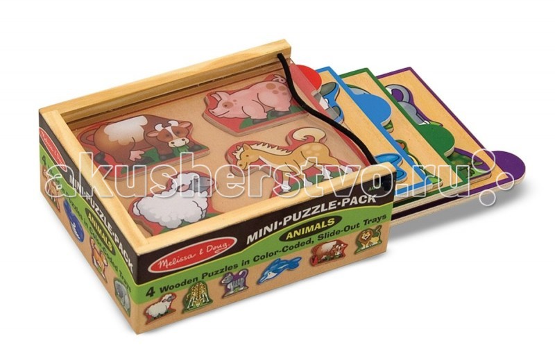 фото Деревянная игрушка melissa & doug мини-пазл в упаковке животные