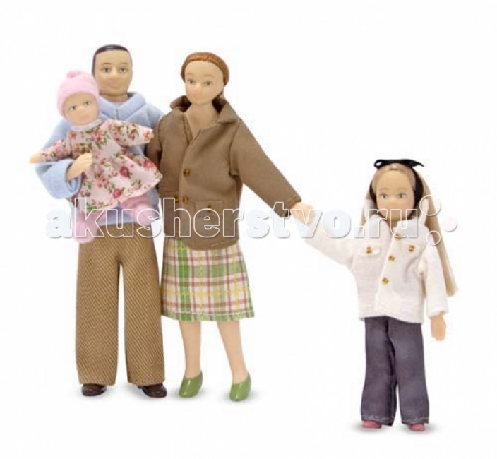 Melissa & Doug Куклы Семья (для викторианского дома)Куклы Семья (для викторианского дома) Melissa & Doug Куклы Семья (для викторианского дома)Куклы Семья (для викторианского дома)Melissa & Doug Куклы Семья (для викторианского дома) - настоящая кукольная семья, состоящая из мамы, папы и двух прекрасных дочек. Куклы виниловые, ножки и ручки у них сгибаются! Куклы идеально подойдут для любого кукольного дома масштаба 1:12. Высота взрослых кукол около 14.5 см.<br>