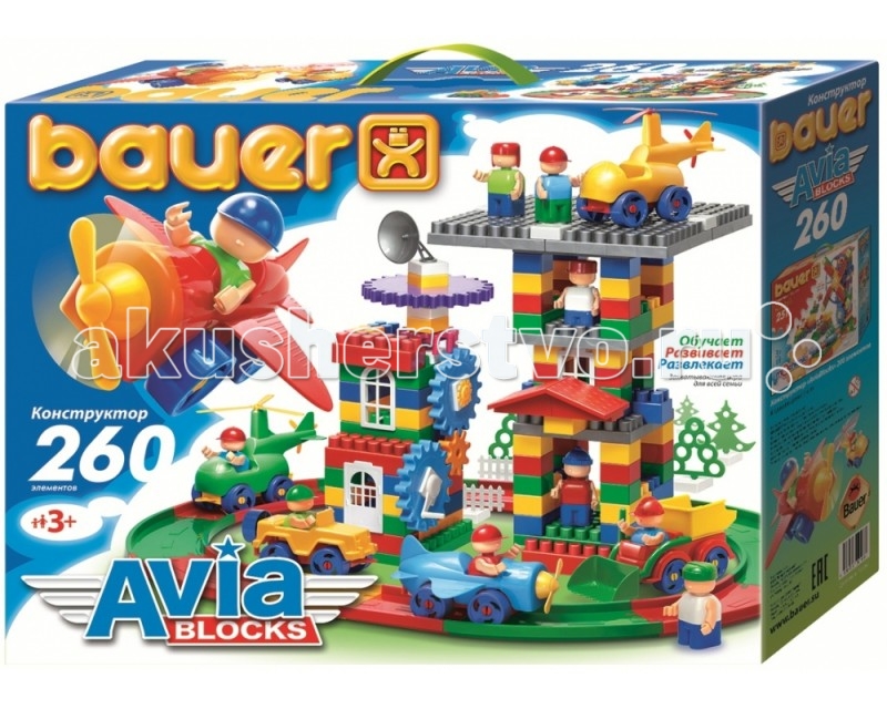 Конструктор Bauer Avia 260 деталейAvia 260 деталей Конструктор Bauer Avia 260 деталейAvia 260 деталейКонструктор Кроха Avia - новый виток в создании конструкторов. Особенности: Помимо стандартных деталей, в наборах присутствуют шестеренки различного вида и размера, с помощью которых, без труда, можно создавать самые невообразимые механизмы и сооружения, такие как: « Авиационная техника» В наборах произошли некоторые изменения стандартных деталей: был изменен внешний вид человечков и их функциональные возможности, добавлено множество головных уборов и предметов. Так же произошли изменения блоков. Серия «AVIA» развивает логическое мышление, мелкую моторику рук, координацию движения глаз, внимание, радует, и заряжает позитивом Вашего ребенка. AVIA - больше, чем конструктор!<br>