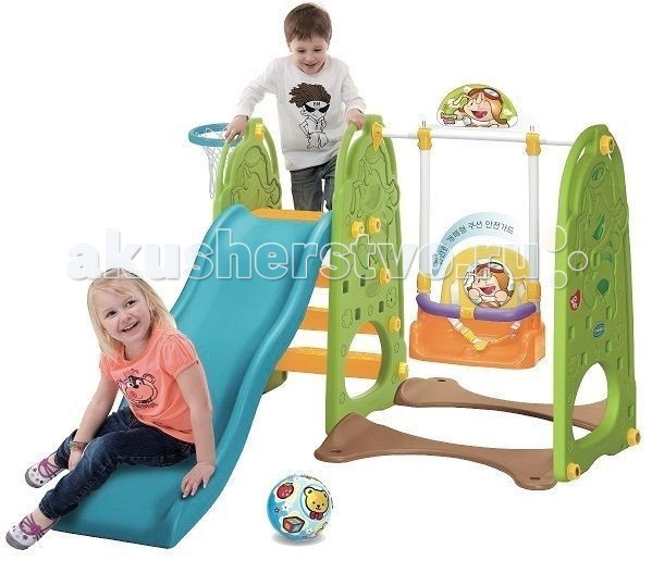 YaYa TOY (Ccomo) Игровой комплекс 3 в 1Игровой комплекс 3 в 1 YaYa TOY (Ccomo) Игровой комплекс 3 в 1Игровой комплекс 3 в 1YaYa TOY Игровой комплекс 3 в 1 изготовлен из высококачественного пластика и состоит из волнообразной горки и качелей, которые оснащены ремнем безопасности, а также страхующей панелью. Особенности: В комплект входит баскетбольное кольцо Когда ваш ребенок подрастет можно снять ремень, панель безопасности и спинку сиденья Высота горки регулируется Горка оснащена не скользящими рифлеnыми ступеньками Комплекс подходит для детей в возрасте от 1,5 лет<br>