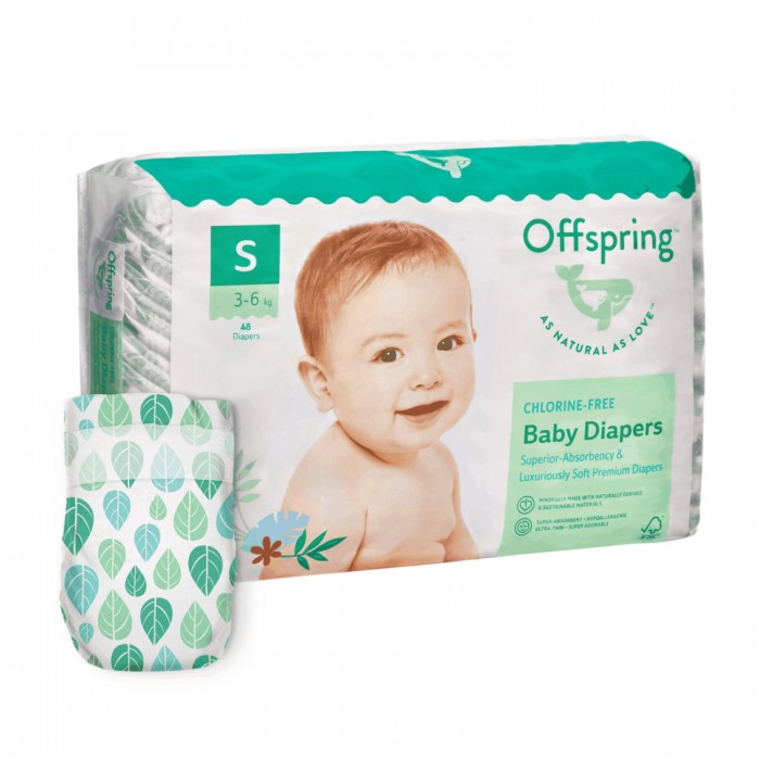 Offspring Эко-подгузники Листочки размер S (3-7 кг) 48 шт.