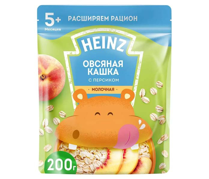 Каши Heinz Молочная Овсяная каша с персиком и Омега 3 с 5 мес. 200 г (пауч)