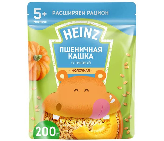 Каши Heinz Молочная Пшеничная каша с тыквой и Омега 3 с 5 мес. 200 г (пауч)