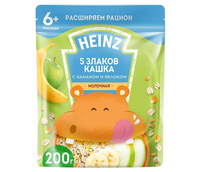 Каши Heinz Молочная 5 злаков каша с бананом яблоком и Омега 3 с 6 мес. 200 г (пауч)