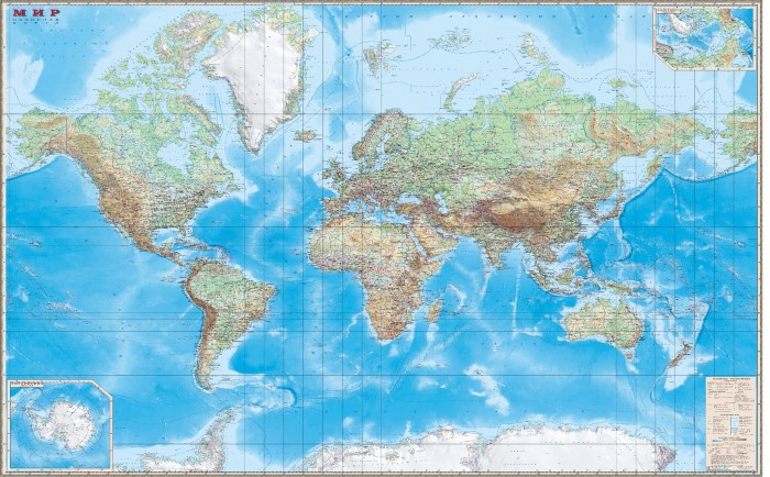 Ди Эм Би Обзорная карта мира 1:15 Ламинированная В пластиковом тубусе 190 х 140 см
