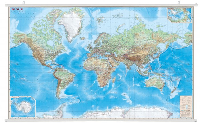 Ди Эм Би Обзорная карта мира 1:15 Ламинированная На рейках В пластиковом тубусе 190 х 140 см
