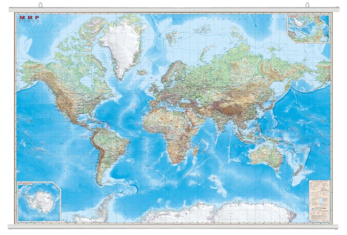 Ди Эм Би Обзорная карта мира 1:15 Ламинированная На рейках В картонном тубусе 190 х 140 см