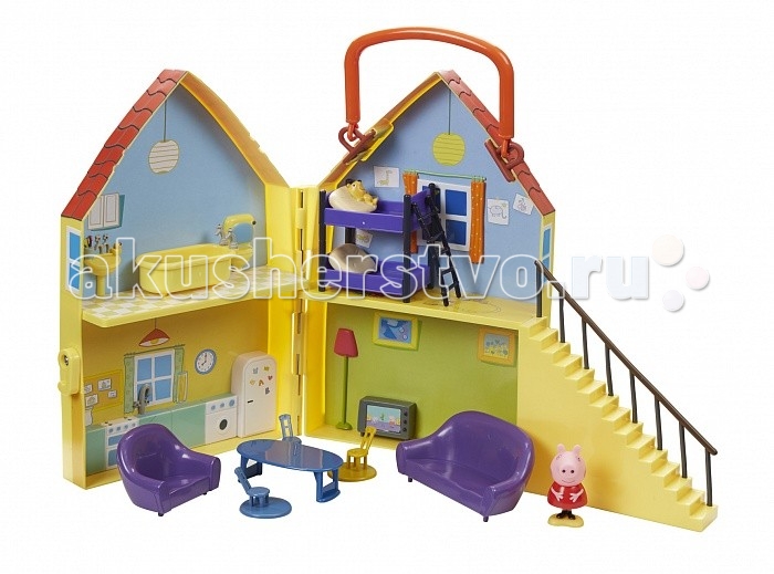 Peppa Pig Игровой набор Дом ПеппыИгровой набор Дом Пеппы Peppa Pig Игровой набор Дом ПеппыИгровой набор Дом ПеппыСвинка Пеппа будет уютно себя чувствовать в шикарном двухэтажном домике, в котором есть четыре комнаты: гостиная, кухня, спальня и ванная. Она может сидеть в кресле и на диване, обедать за столом, принимать ванну и спать в своей постельке. Сценарий новой «серии» мультфильма будет придуман исключительно вашими детьми! А чтобы игра получилась еще более увлекательной, набор можно дополнить другими персонажами, приобретя фигурки родителей Пеппы, ее братика Джорджа, друзей и другие игрушки из серии «Свинка Пеппа». В наборе «Дом Пеппы» 15 предметов: фигурка Пеппы (5 см), у которой ножки двигаются вперед и назад вместе с устойчивой подставкой, к которой они прикреплены; двухэтажный домик с удобной ручкой для переноски, разделенный на 4 игровые зоны; мебель и аксессуары (ванна, диван, кресло, обеденный стол, 4 стула, телевизор, двухъярусная кровать с двумя подушками и ванна). Товар сертифицирован и совершенно безопасен для детского использования.<br>