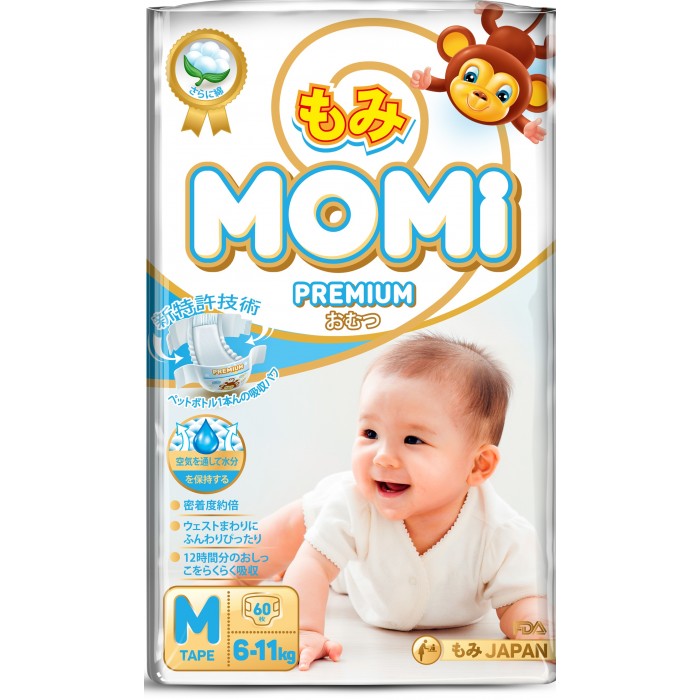 Momi Premium Подгузники M (6-11 кг) 60 шт. шт 4573726-789277