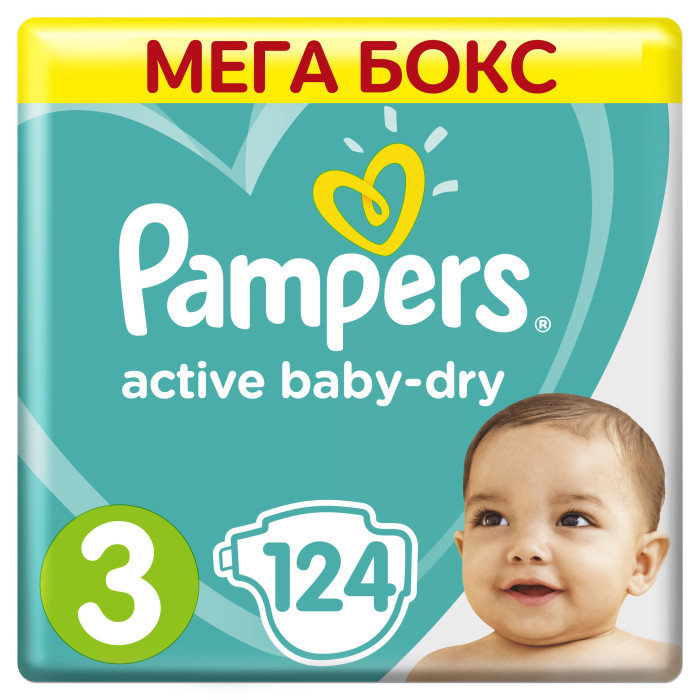 фото Pampers Подгузники Active Baby-Dry р.3 (6–10 кг) 124 шт.