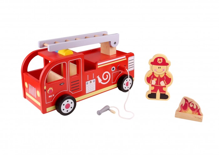 Деревянные игрушки Tooky Toy Пожарная машинка TKF028