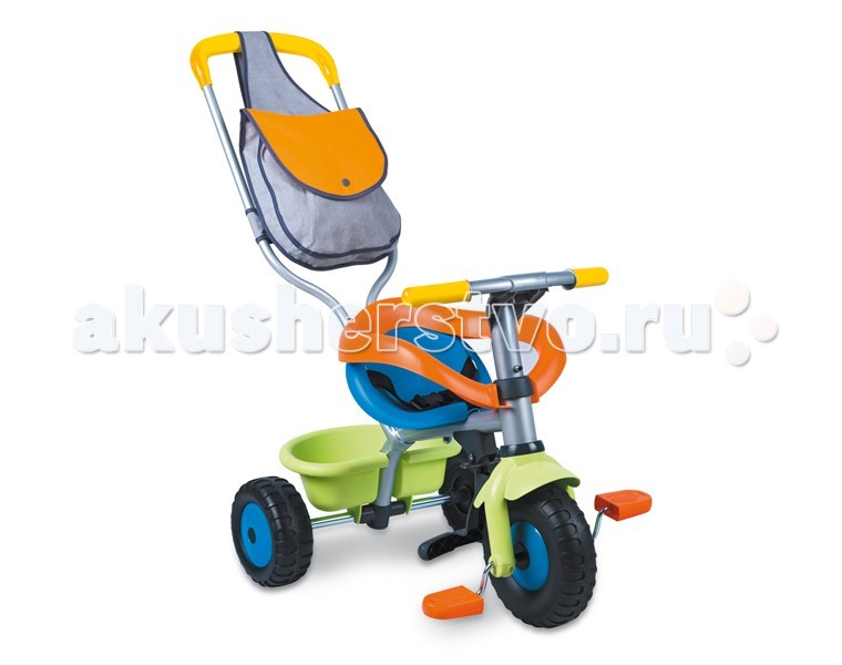Велосипед трехколесный Smoby с сумкойс сумкой Велосипед трехколесный Smoby с сумкойс сумкойТрехколесный велосипед Smoby с сумкой выполнен в красивых, нежных цветах. Яркий и красивый трехколесный велосипед и прогулочная коляска для детей в возрасте от 15 месяцев и старше. Особенности: велосипед на металической раме оснащен дугами и ремнями безопасности, также есть удобная подставка для ножек фиксатор руля в положение прямо возможность холостого хода педалей регулируемый по высоте толкатель с удобной сумкой колеса изготовлены из упрочненного пластика Размер: 95х50х89 см<br>