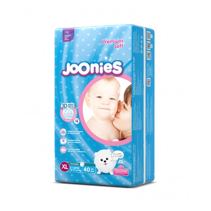 

Joonies Подгузники-трусики XL (12-17 кг) 40 шт., Подгузники-трусики XL (12-17 кг) 40 шт.