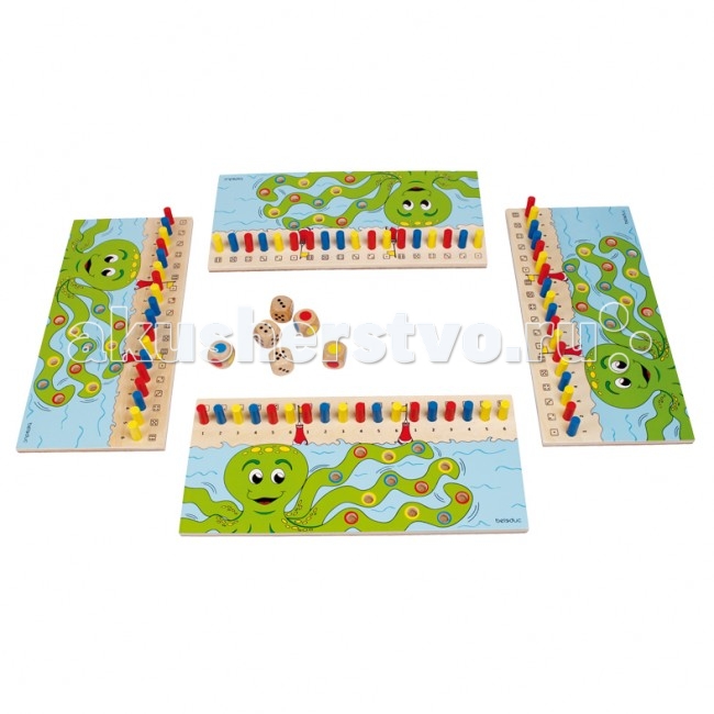 Beleduc Развивающая игра Калькулино 22490Развивающая игра Калькулино 22490 Beleduc Развивающая игра Калькулино 22490Развивающая игра Калькулино 22490Развивающая игра Калькулино 22490 Beleduc В бескрайнем море обитает множество маленьких и больших жителей. Среди них осьминог Калькулино и красивая морская звезда в трех различных цветах. Калькулино видел большую часть огромного океана, и поэтому, он знает самые красивые места и может взять с собой четыре морские звезды. Помогите Калькулино взять с собой в путешествие четыре синих, четыре желтых и четыре синих морских звезды как можно быстрее! Включает 91 деталь: 4 игровых доски (280 x 130 x 8 мм), 78 деревянных палочек (24 красных, 24 желтых, 24 синих, 2 запасных палочки каждого цвета), 3 кубика с цветами, 3 кубика с числами, 3 корзинки. Все детали выполнены из высококачественных материалов, совершенно безопасных для маленьких детей. Игры Beleduc идеально подходят для начального развития детей, задолго до того, как они идут в школу, но и просто для интересного времяпрепровождения. Игры Beleduc идеально подходят для совместной игры родителей и детей. Некоторые игры очень понравятся взрослым, которые с удовольствием втянутся в процесс игры.<br>
