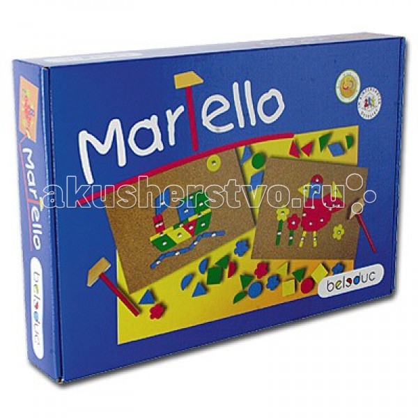 Beleduc Развивающая игра Мартелло 22383Развивающая игра Мартелло 22383 Beleduc Развивающая игра Мартелло 22383Развивающая игра Мартелло 22383Развивающая игра Мартелло 22383 Beleduc Игра Мартелло развивает ловкость и воображение. Ребенок самостоятельно может сложить разноцветные фигуры в яркие цветные картинки. Используя деревянный молоточек и гвоздики, малыш закрепит детали на пробковой доске. Включает 2 дощечки, 2 молоточка, 100 гвоздиков, 73 детали, схемы с примерами. Все детали выполнены из высококачественных материалов, совершенно безопасных для маленьких детей. Игры Beleduc идеально подходят для начального развития детей, задолго до того, как они идут в школу, но и просто для интересного времяпрепровождения. Игры Beleduc идеально подходят для совместной игры родителей и детей. Некоторые игры очень понравятся взрослым, которые с удовольствием втянутся в процесс игры.<br>