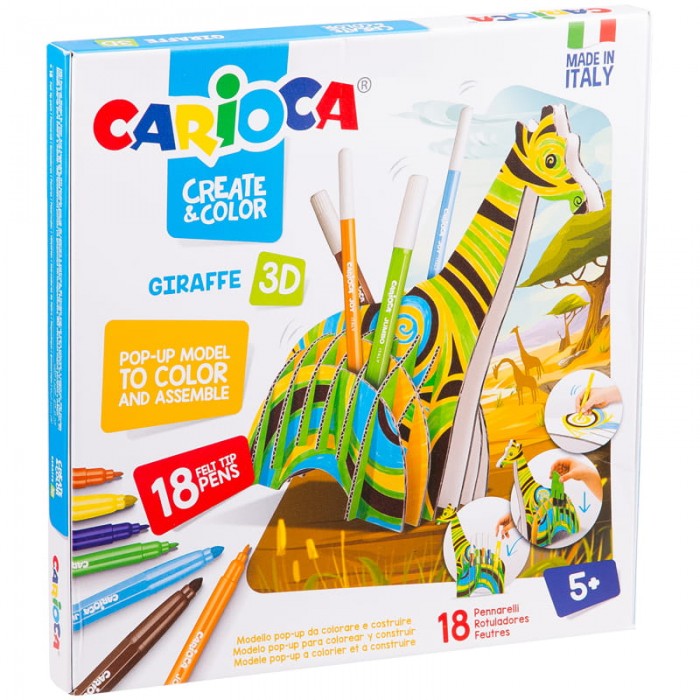 

Carioca Набор для рисования Giraffe 18 фломастеров и сборная подставка, Набор для рисования Giraffe 18 фломастеров и сборная подставка